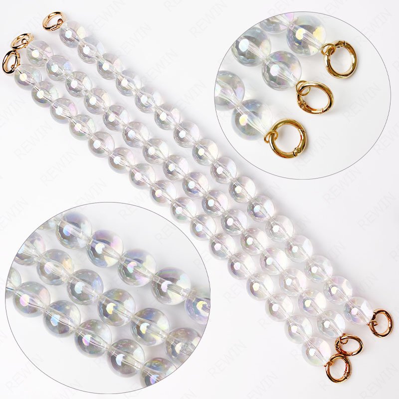 REWIN Wholesale Acrylic Phone Bead Chain Strap Custom Various Size Clear Crystal AB Colorful Beaded Bag Purse Handle