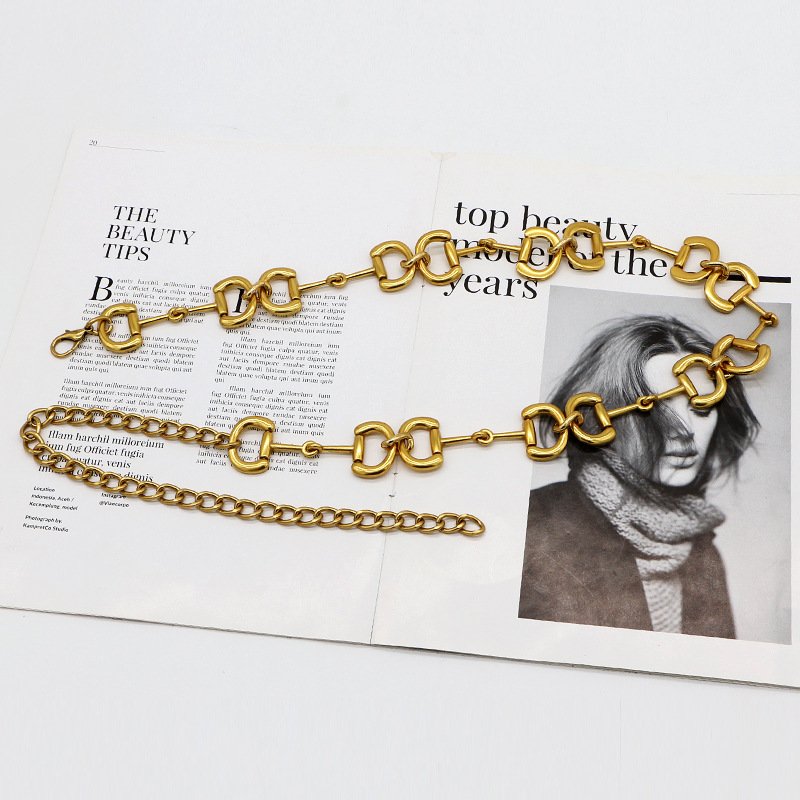Wholesales Cheapest Metal Antique 18k Gold Color Multi-layer Exaggerated Body Chain Waist With D Buckle For Women