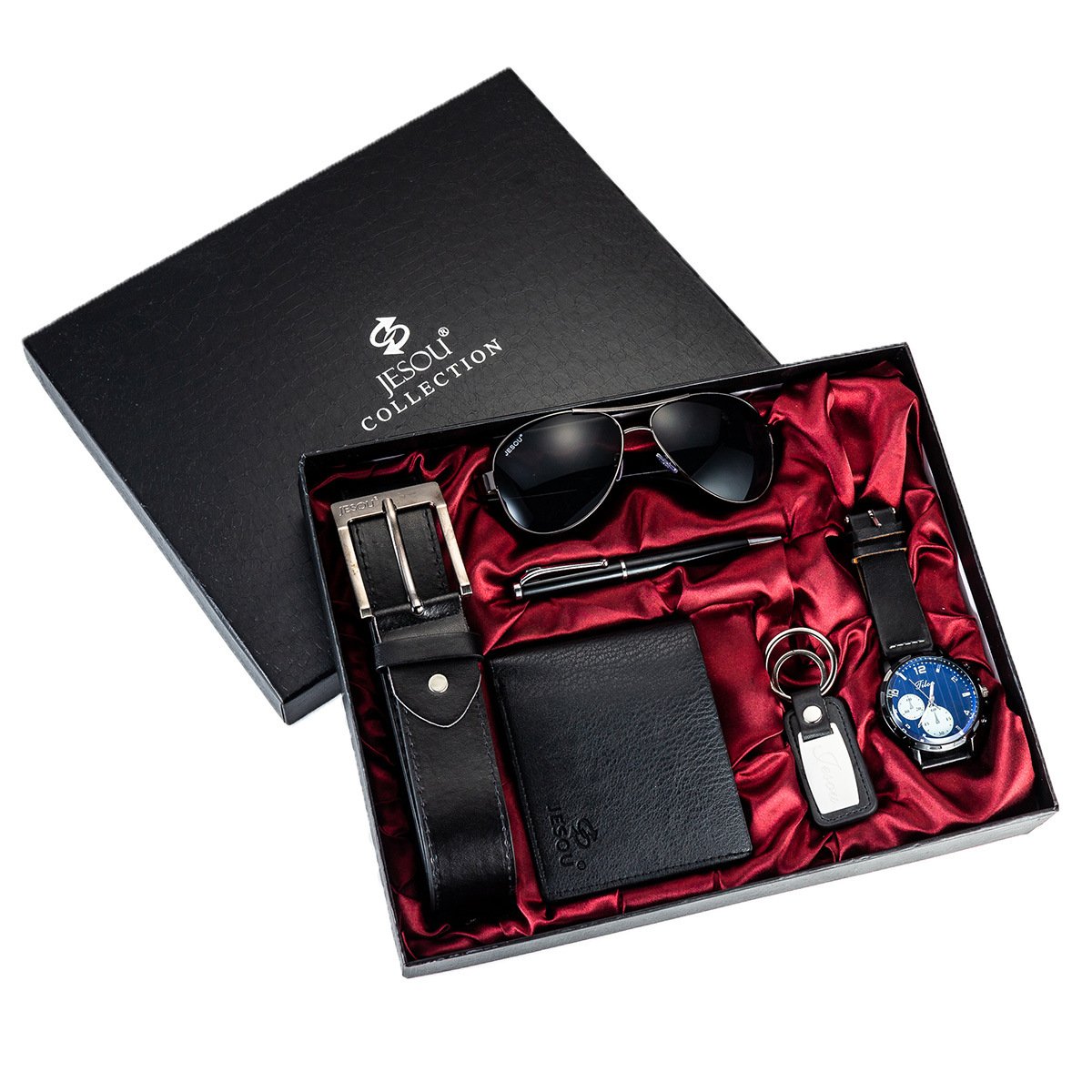 Luxury 6pcs/set Top Brand Men's Wristwatch Sunglasses Wallet Belt Keychain Watch Gift Set For Husband Couple Boyfriend Dad