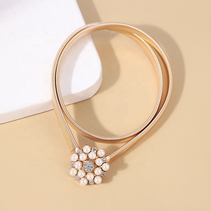 2024 Wholesale Gold Elastic Belt Dress Waist body Chain Alloy Buckle Designer Skinny Waistbands Ladies