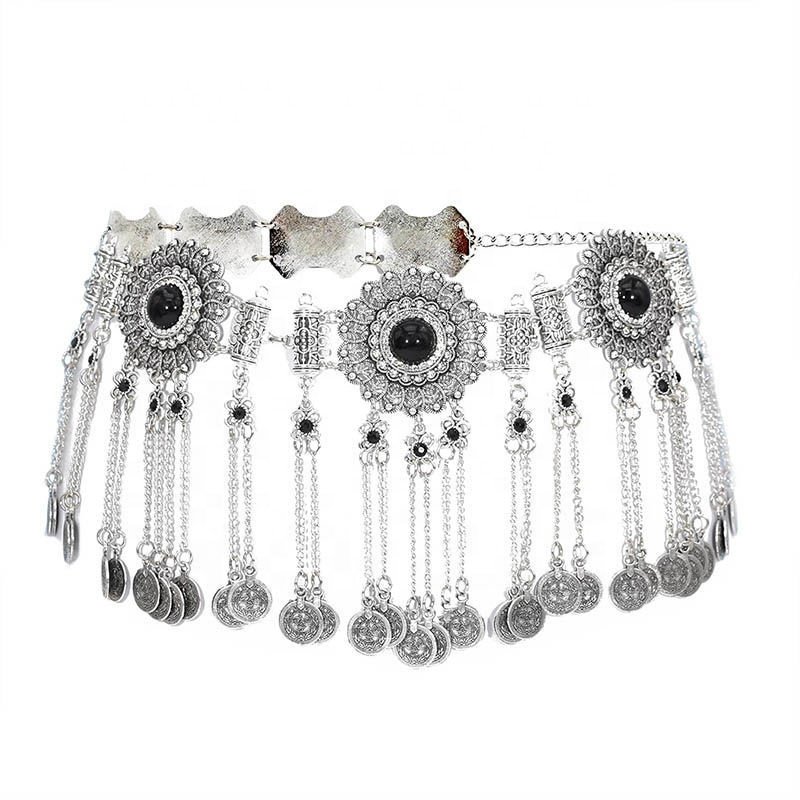 New fashion Bohemian national style waist decoration metal tassel pendant belt hollow-out carving belly dance waist chain belt