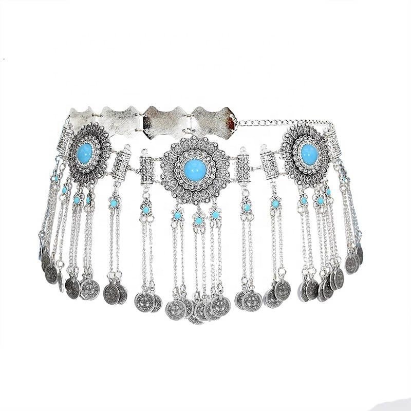 New fashion Bohemian national style waist decoration metal tassel pendant belt hollow-out carving belly dance waist chain belt