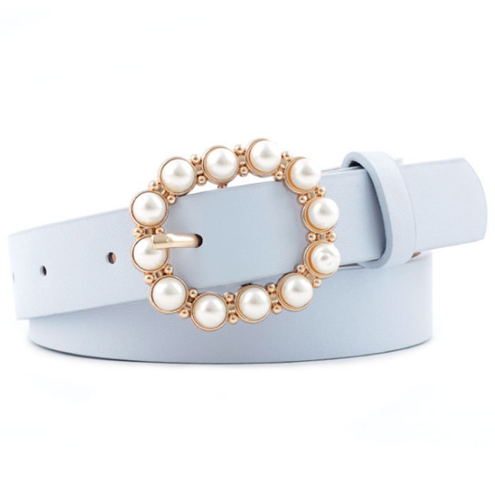 ALFA Vintage Metal Buckle Waistt Belt Pearl Retro Metal Waist Chain Belt Dress PU Leather Luxury For Women