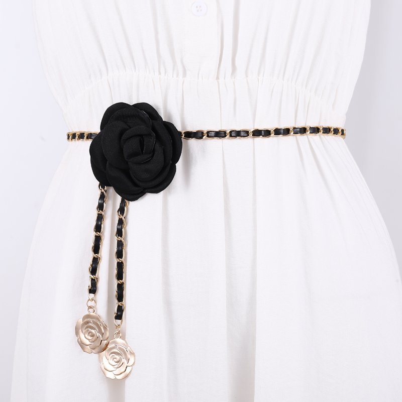 Hot Selling Fashion Gold Leather Waist Flower Chains Wholesale Custom High Quality Waist Belt Women Elegant Chain Belts