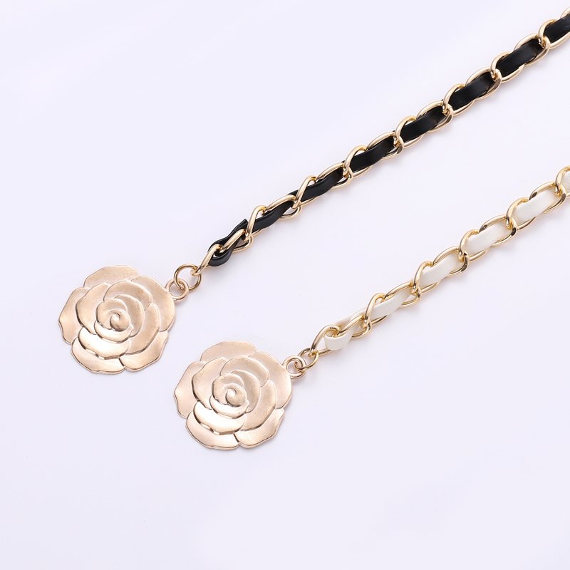 Hot Selling Fashion Gold Leather Waist Flower Chains Wholesale Custom High Quality Waist Belt Women Elegant Chain Belts