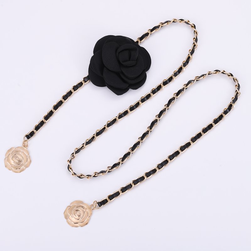 Hot Selling Fashion Gold Leather Waist Flower Chains Wholesale Custom High Quality Waist Belt Women Elegant Chain Belts