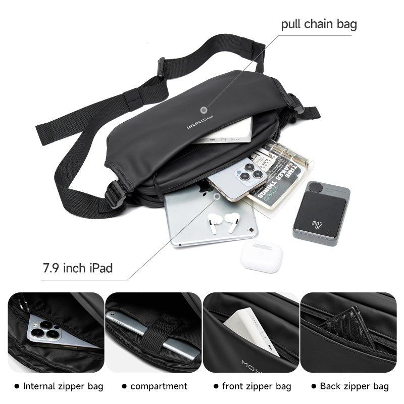 MOYYI Large Capacity Causal Leather Crossbody Bag for Men Waterproof Sport Men's Waist Bag Fashion Travel Fanny Packs Hiking Gym