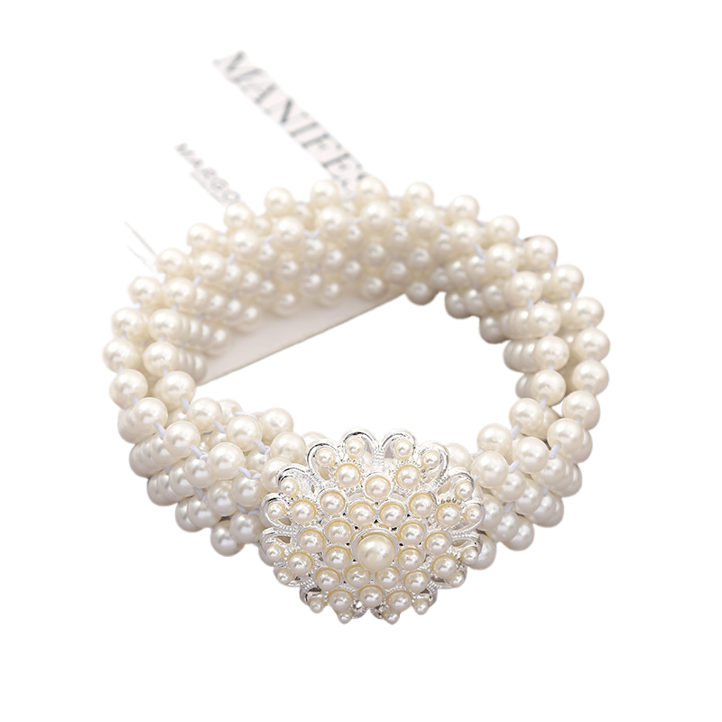 liyue ladies pearl rhinestone chain elastic fine dress with waist decoration simple Korean version belt women