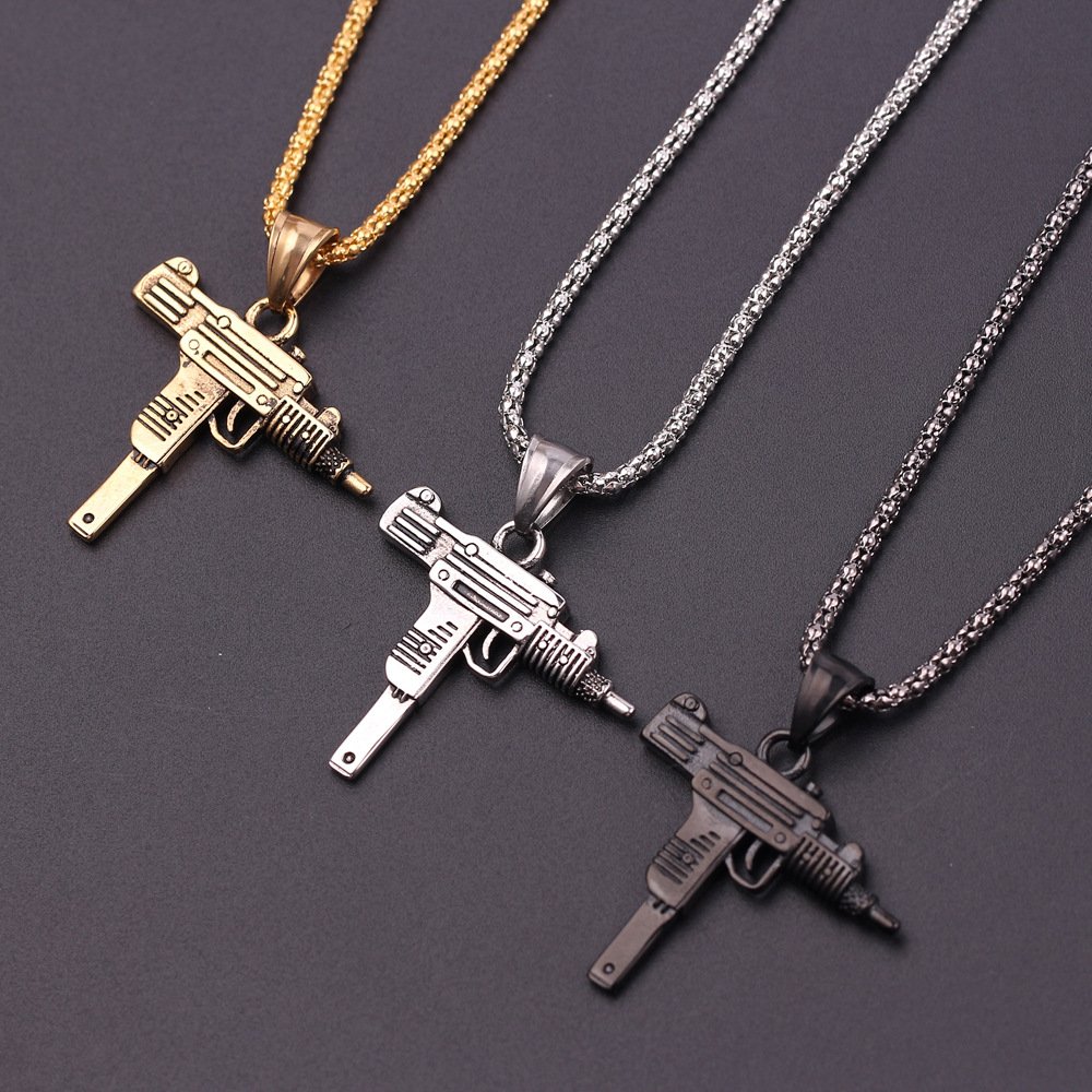 Gun Pendant Necklace Chain Cool Stainless Steel Hip Hop Gold Black Silver Color Male Men Jewelry Guys Girls Gun Woman Necklaces