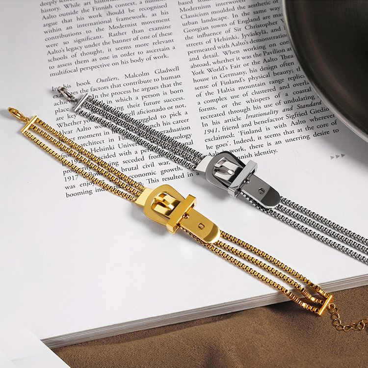 New Fashionable Belt Design Bracelet 14K Gold Stainless Steel Bangle Bracelet Jewelry For Women Men