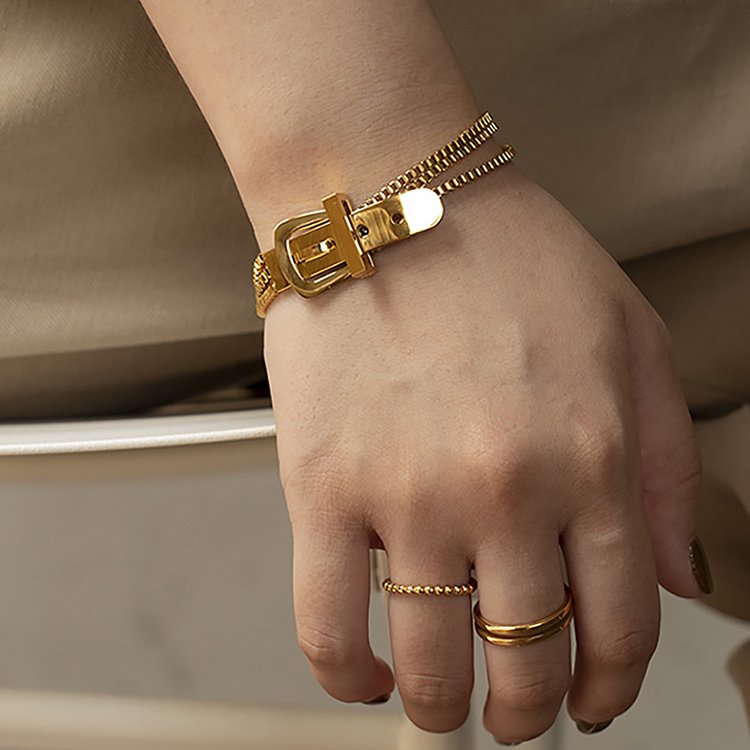 New Fashionable Belt Design Bracelet 14K Gold Stainless Steel Bangle Bracelet Jewelry For Women Men