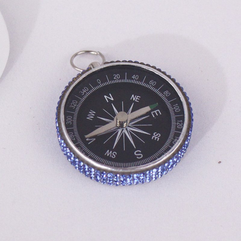 Bling Crystal Diamond Rhinestone Accessories Decoration Hanging Circular key chain portable metal gift pocket handicraft compass