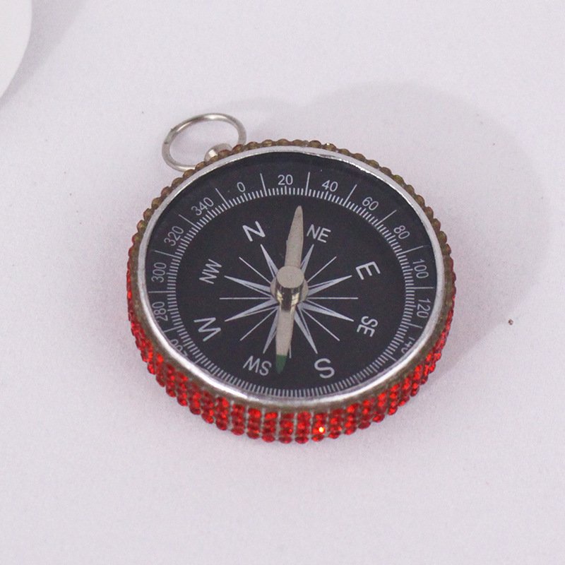Bling Crystal Diamond Rhinestone Accessories Decoration Hanging Circular key chain portable metal gift pocket handicraft compass
