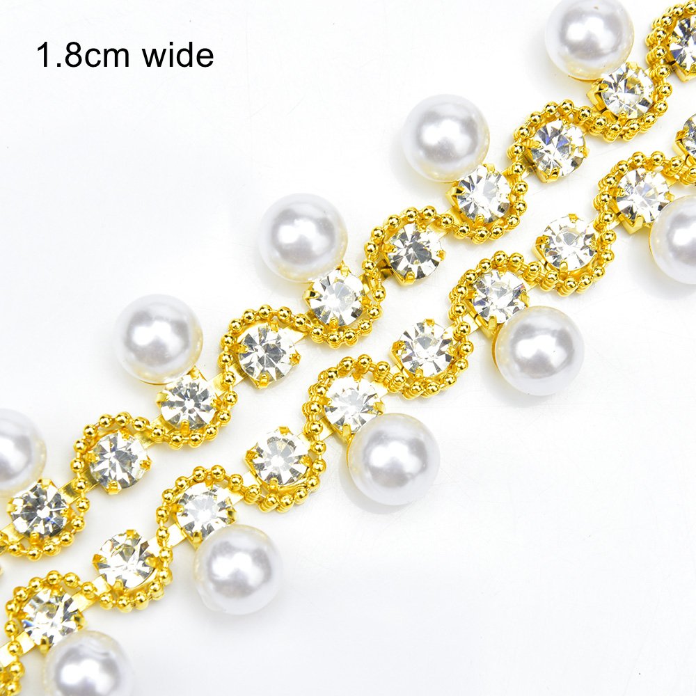 Fashion Rhinestone Pearl Trim Glass Crystal White Pearls Fringe Beads Chain Decoration Belt For Clothing Shoes Embellishment DIY