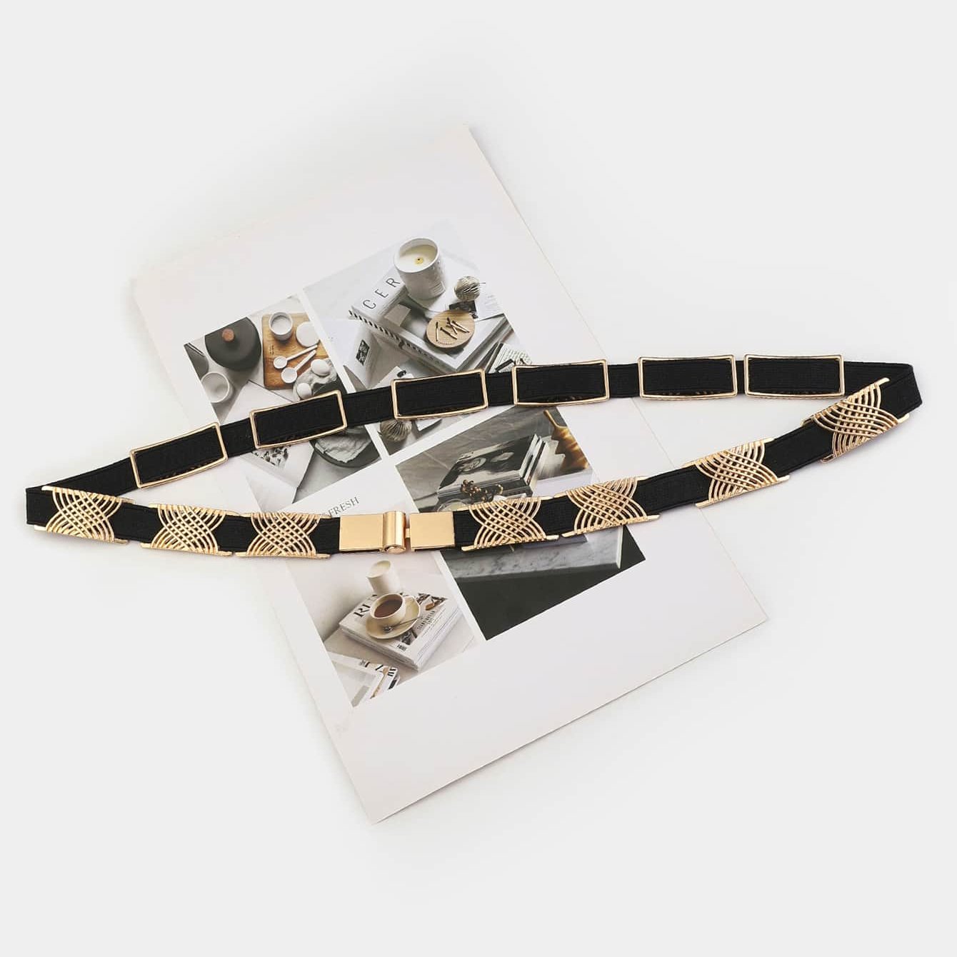 Luxury Elastic Polyester Thin Belt Designer High Quality Skinny Floral Thin Polyester Chain Belt For Women