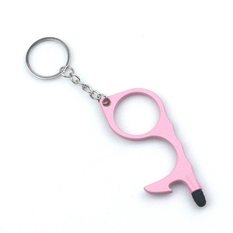 Zinc Alloy No Touch Multi Function Metal Bottle Opener Door Tool Touchless Metal Key Chains Defense Opener Keychain With Stylus