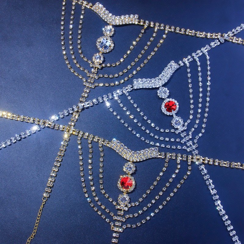 Crystal Body Chain for Women Fine Jewelry Waist Chain Sexy Lingerie Panty with Pearl Trendy Alloy Jewelry Bra Underwear / CN;ZHE