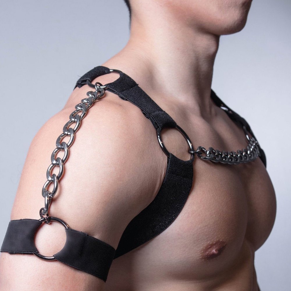 Male Chain Harness Adult Chest Bondage Leather PU Erotic Gay Fetish BDSM Sexual Punk Metal Chest Chain Belt Leather Body Harness