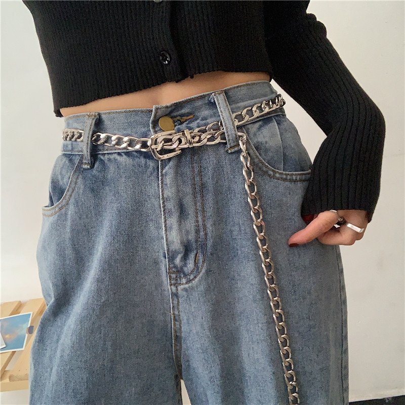 Men's Jeans Waist Chain Accessory Hundreds of Iron Metal Bar Belt Decoration Plastic Material