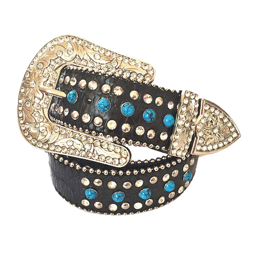 Colorful Trend Bling Rhinestone Custom Cowgirl Cowboy Studded Crystal Business Fashionable PU Leather Pants Jeans Belt Men Alloy