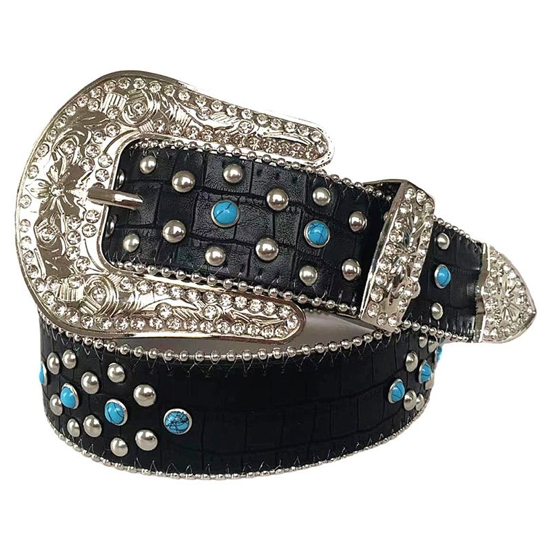 Colorful Trend Bling Rhinestone Custom Cowgirl Cowboy Studded Crystal Business Fashionable PU Leather Pants Jeans Belt Men Alloy