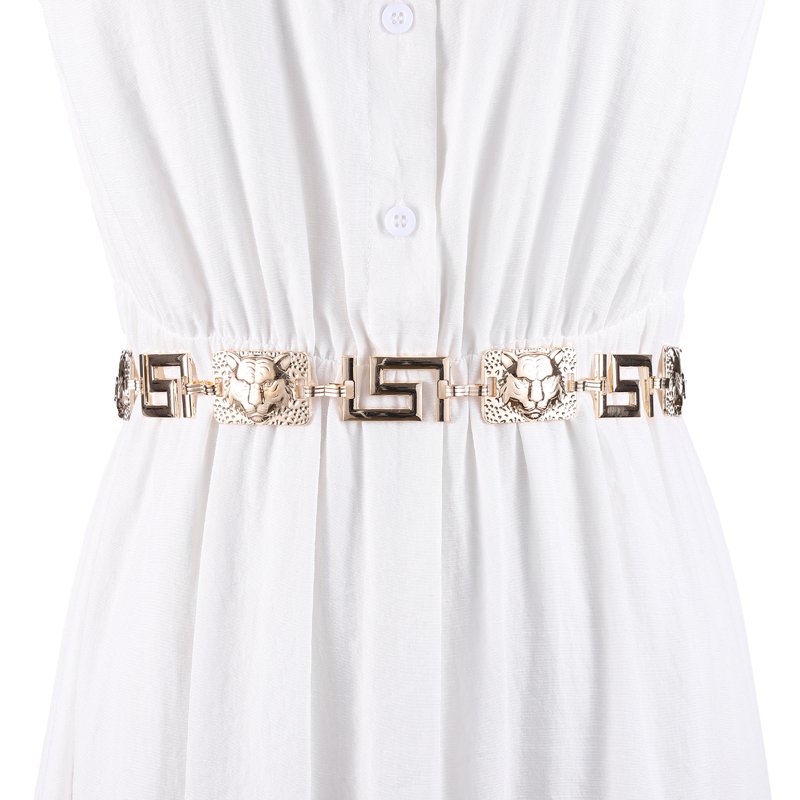 Hot Sale Fashion Square Leopard Face Metal Chian New Design 18K Gold Silver Plated Waist belt for women dresses woman