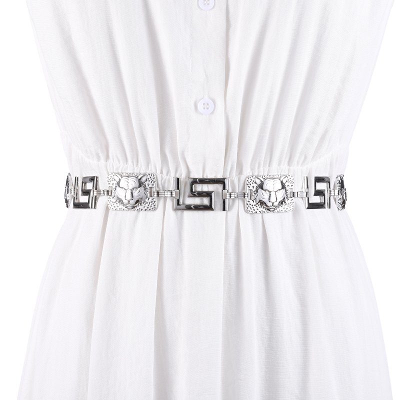 Hot Sale Fashion Square Leopard Face Metal Chian New Design 18K Gold Silver Plated Waist belt for women dresses woman