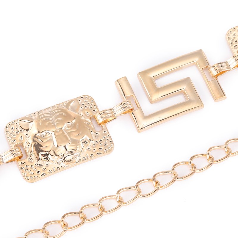 Hot Sale Fashion Square Leopard Face Metal Chian New Design 18K Gold Silver Plated Waist belt for women dresses woman