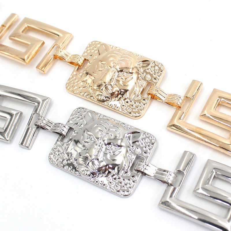 Hot Sale Fashion Square Leopard Face Metal Chian New Design 18K Gold Silver Plated Waist belt for women dresses woman