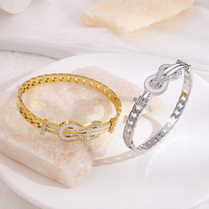 Luxury Bracelet Jewelry Belt Design with Diamond 18K Gold Plated Stainless Steel Bracelet Classic Atmospheric Lace Bangle