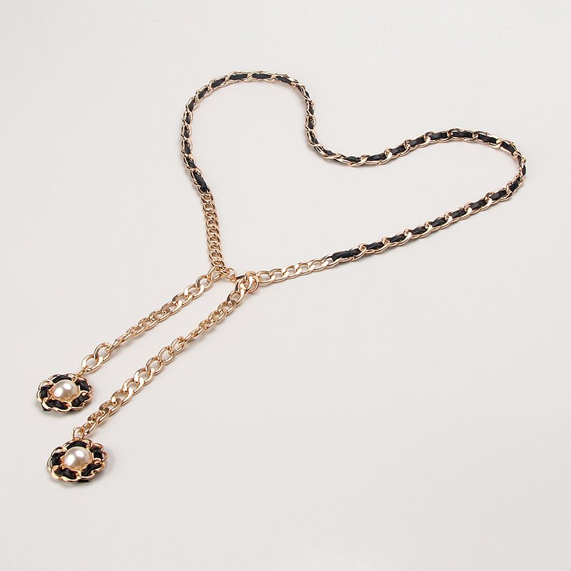 Factory Hot Sale Ladies Fashion Belt Metal Chain Wave Flower Pearl Buckle Chain the belt for women
