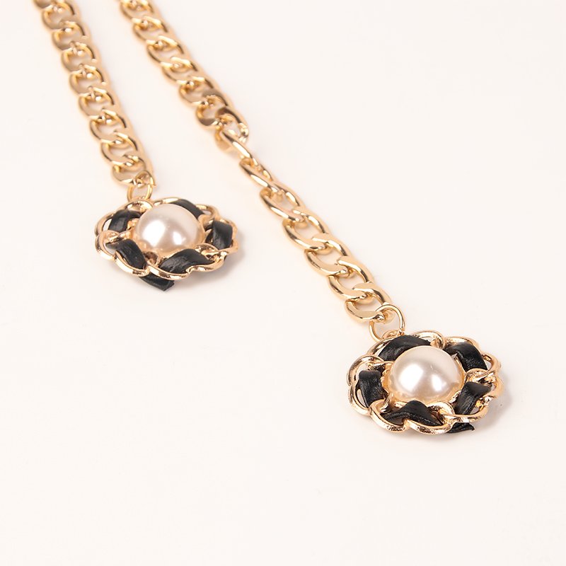 Factory Hot Sale Ladies Fashion Belt Metal Chain Wave Flower Pearl Buckle Chain the belt for women