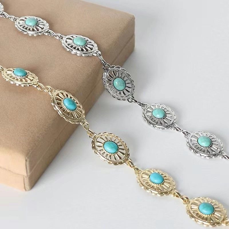 Fashion Europe and the United States turquoise chain belt explosive women's belt metal waist chain small waist thin waist chain
