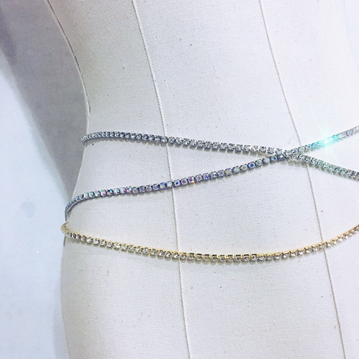 women sexy tennis Waist Chain Belt Single Layer Body Chain Gold Color Sexy rhinestone Chain Jewelry