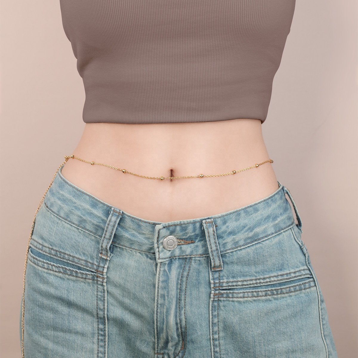 Fashion Jewelry PVD Gold Plated Stainless Steel Satellite Bead Waist Belly Body Chain For Women