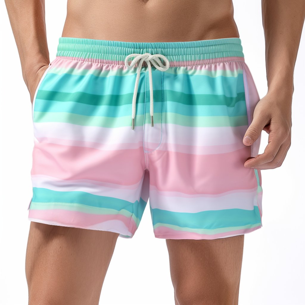 Men's Polyester Board Shorts Summer Beach Surf Pants Quick Drying Swimwear Male Swim Trunks Striped Swimwear
