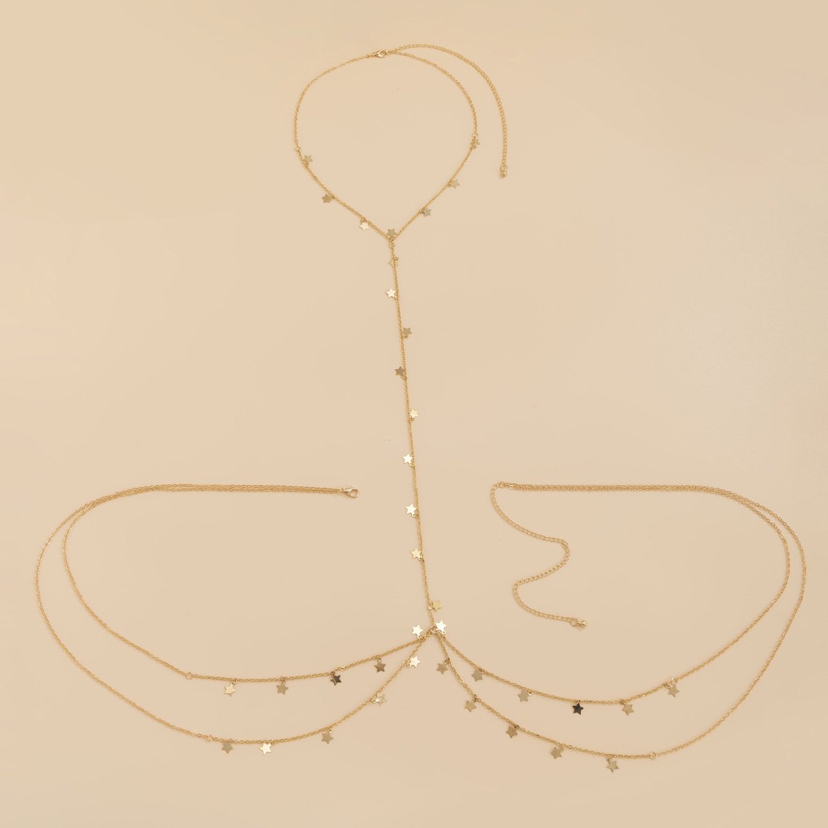 Women Hanging Neck Design Sexy Chest Chain Bikini Necklace Body Chain Star Charm Tassel Belly Waist Chain