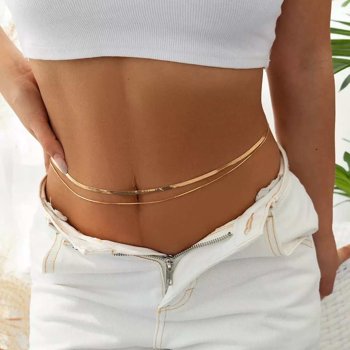 SHIXIN Sexy Flat Snake Chain Waist Belly Belt for Women Summer Beach Bikinis Simple Body Chain Festival Jewelry Accessories