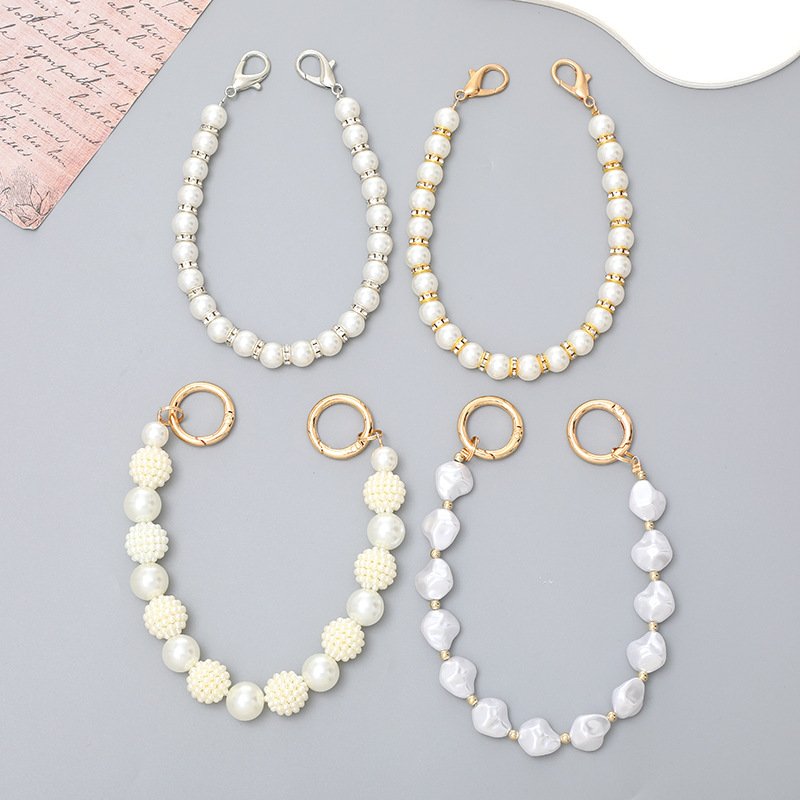 Rewin Imitation Profiled Pearl Handbag Chain Accessories Metal Pearl Purse Bag Chain Short Handle Replacement Bag Chain Strap