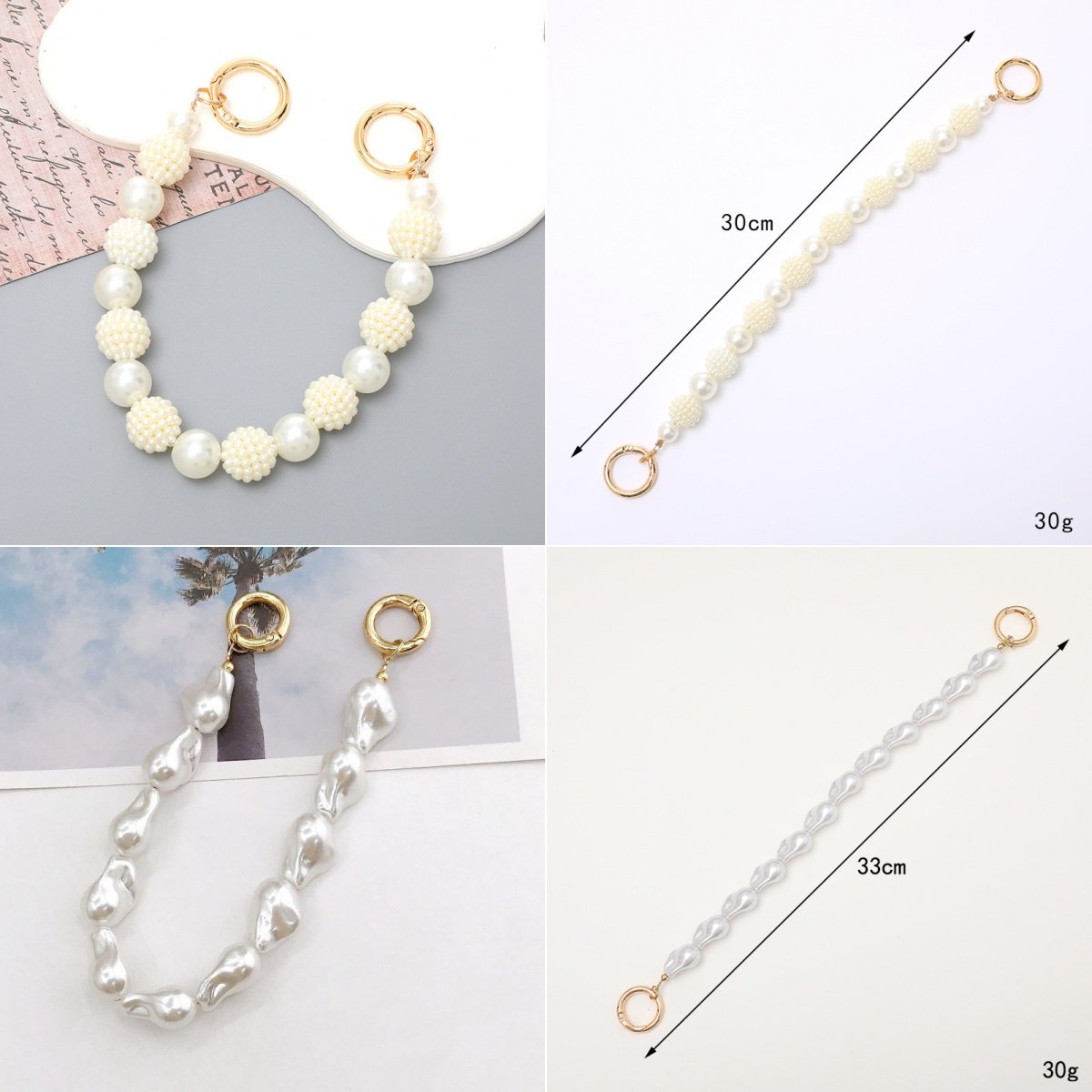 Rewin Imitation Profiled Pearl Handbag Chain Accessories Metal Pearl Purse Bag Chain Short Handle Replacement Bag Chain Strap
