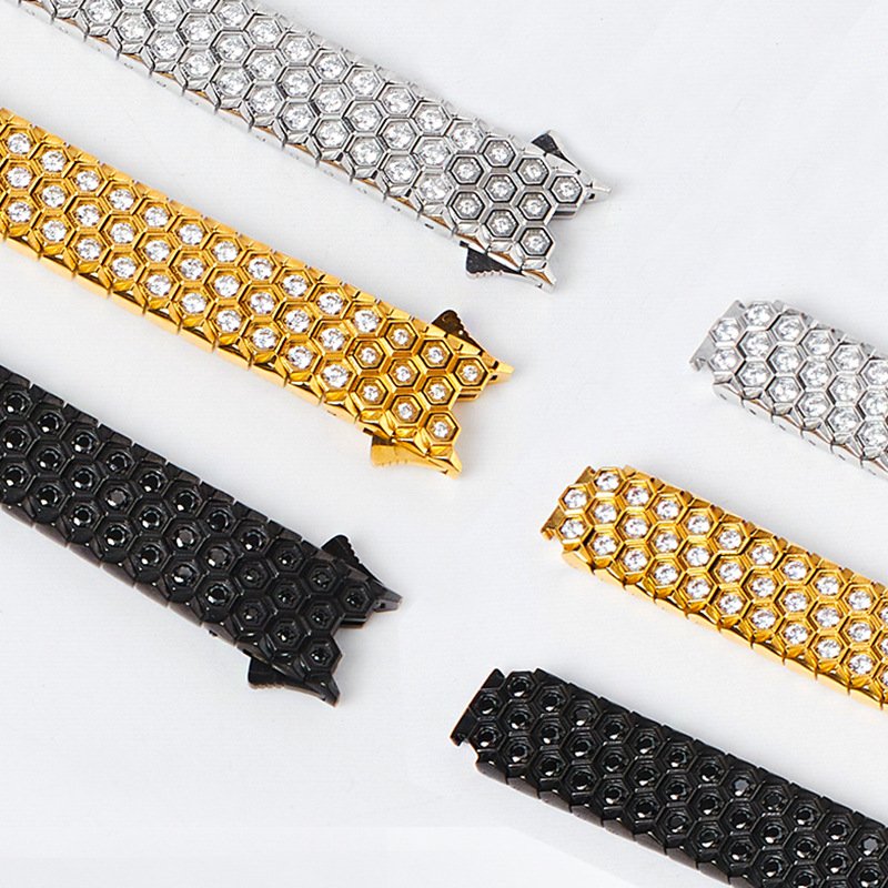 Factory Made Waterproof Hip Hop 316L Stainless Steel With 13.5MM Width Full Bling Zircon Iced Out Steel Belt Chain Bracelet