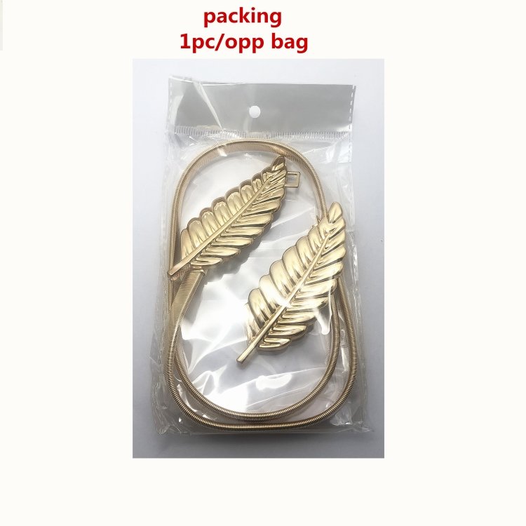 golden leaf belt ladies dress decorative elastic metal chain belt