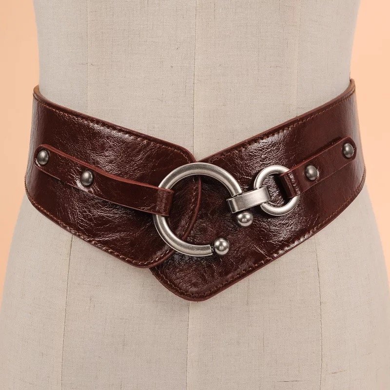 2019 Fashion ladies dress wide belt leather woman elastic waist belt