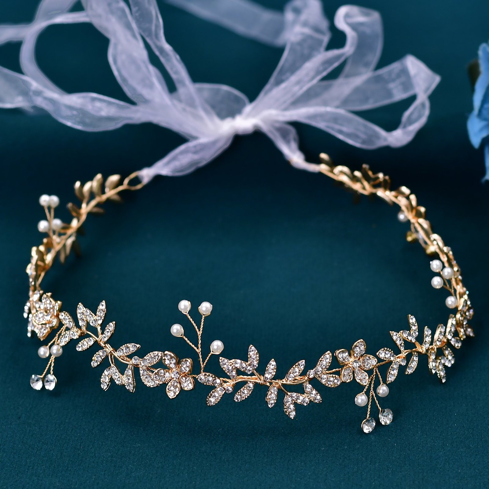 Golden Leaves Wedding Belt Bridal Beaded Waist Belt Elegant White Organza Dress Pearls Belt Bridesmaid Gift