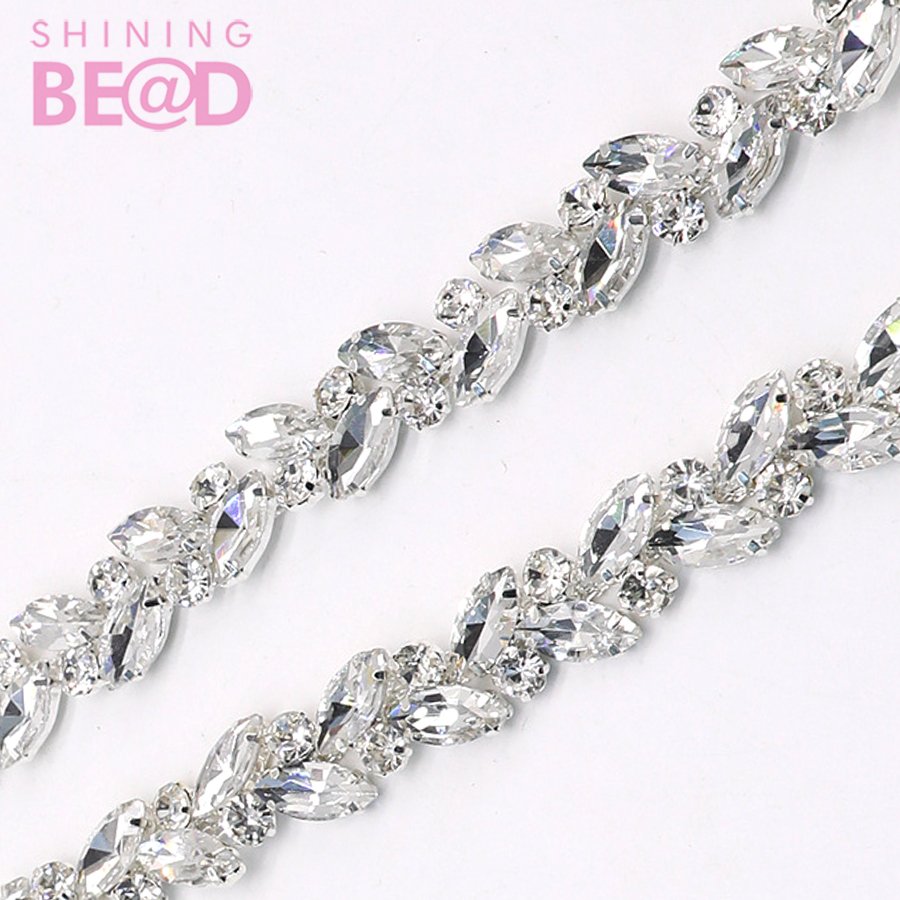 Wholesale Crystal Rhinestone Chain Trimming Bridal Sash Rhinestone Trim Applique Wedding Belt Garment Accessories