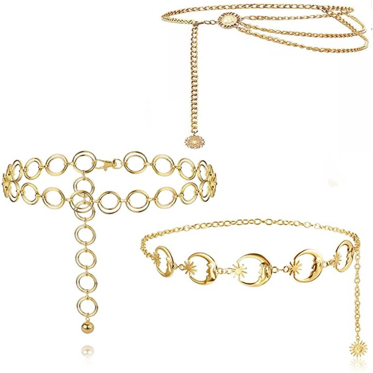 Women Chain Belt Multi Layer Waist Chain Metal Belt, Adjustable Chain Belt for Pants Dresses, Metal Link Body Belly Waist Chain