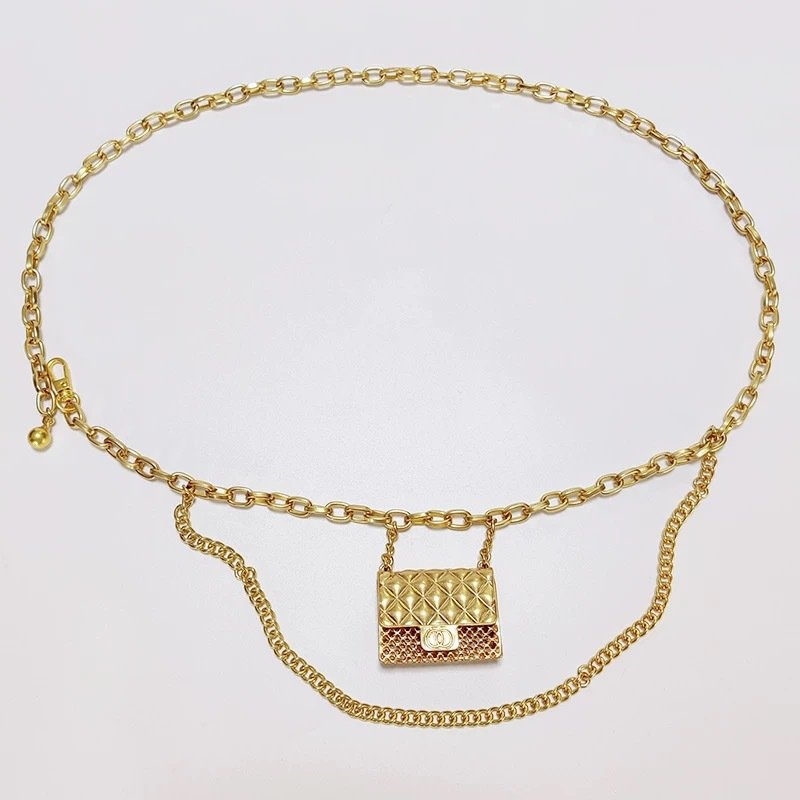 Gold Alloy Chain Waist Bag Box Bag Waist Chain Belt Accessories Female Fashion Personality Multifunctional Belt Waist Chain