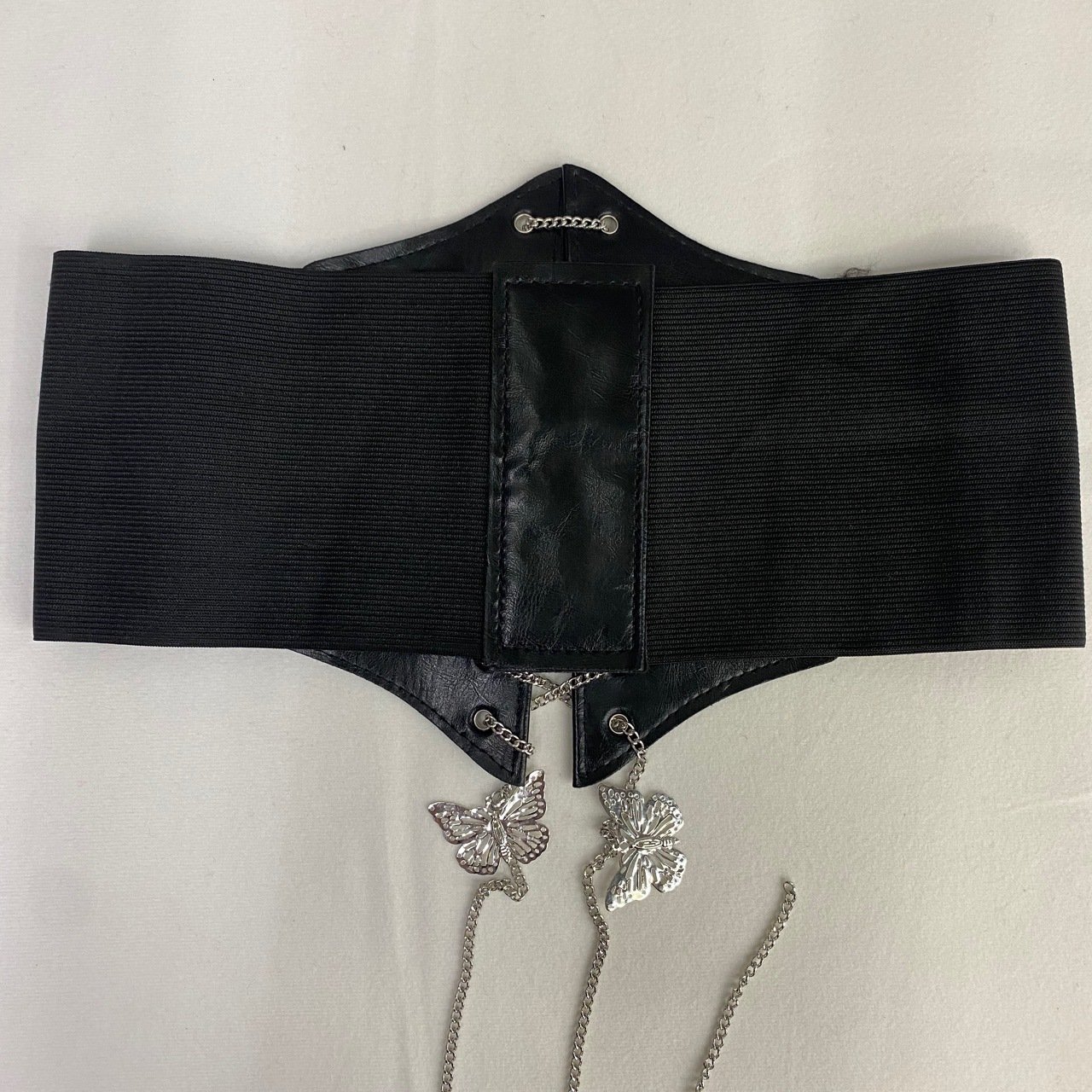 Hot Selling Fashion Metal Chain Butterfly Pendant Pu Waist Belt Women's Elastic Wide Belt For Dress