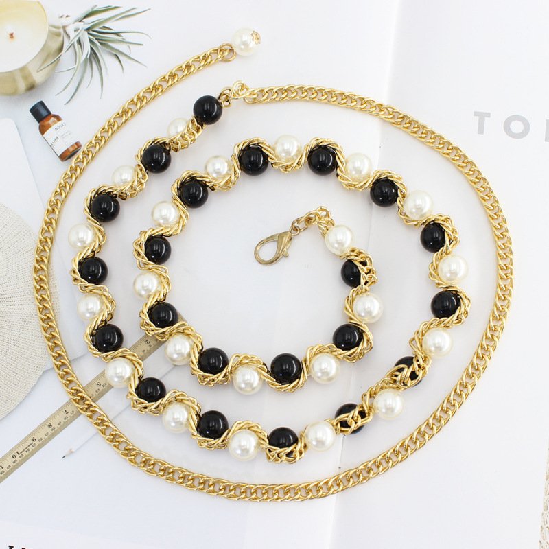 Metal Material Wedding Party Simple Gold Belt Women Belts Rhinestone Pearl Pendant Ladies Waist Chain Belt