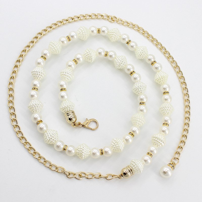 Metal Material Wedding Party Simple Gold Belt Women Belts Rhinestone Pearl Pendant Ladies Waist Chain Belt